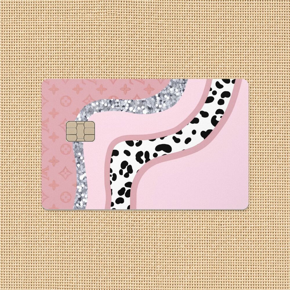 Pink Leopard Print Credit Card Skin Monogram Glitter Vinyl Decal Cover